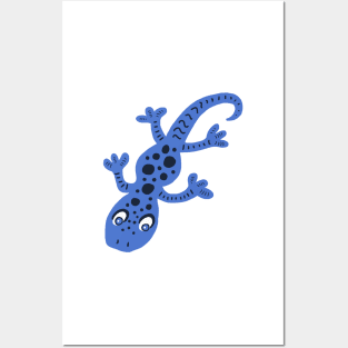 Cute Blue Gecko Lizard Drawing with Spots Posters and Art